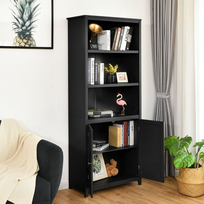 Wooden Tall Bookcase with 3-Tier Storage Cabinet