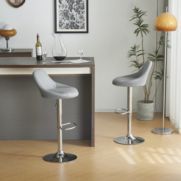 Adjustable PU Leather Counter & Bar Stool Set of 2 – Swivel 360°, Gas‑lift Height, Backrest, Foot‑rest – Grey