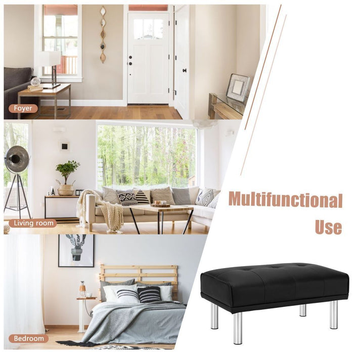 Leather Tufted Upholstered Ottoman Bench for Living Room Entryway