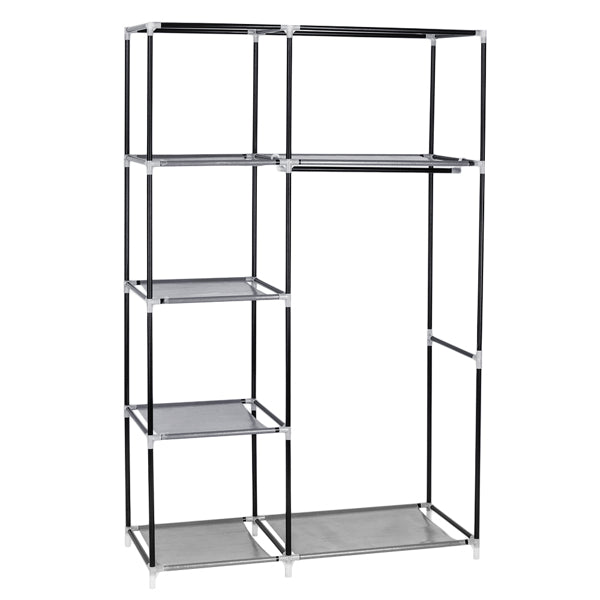 64" Portable Wardrobe – Foldable Clothes Storage Closet with Shelves & Hanging Rail (Grey)