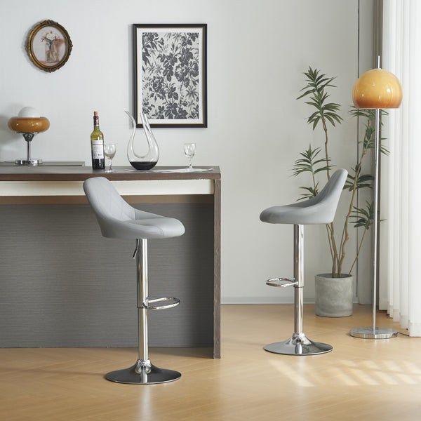 Adjustable PU Leather Counter & Bar Stool Set of 2 – Swivel 360°, Gas‑lift Height, Backrest, Foot‑rest – Grey