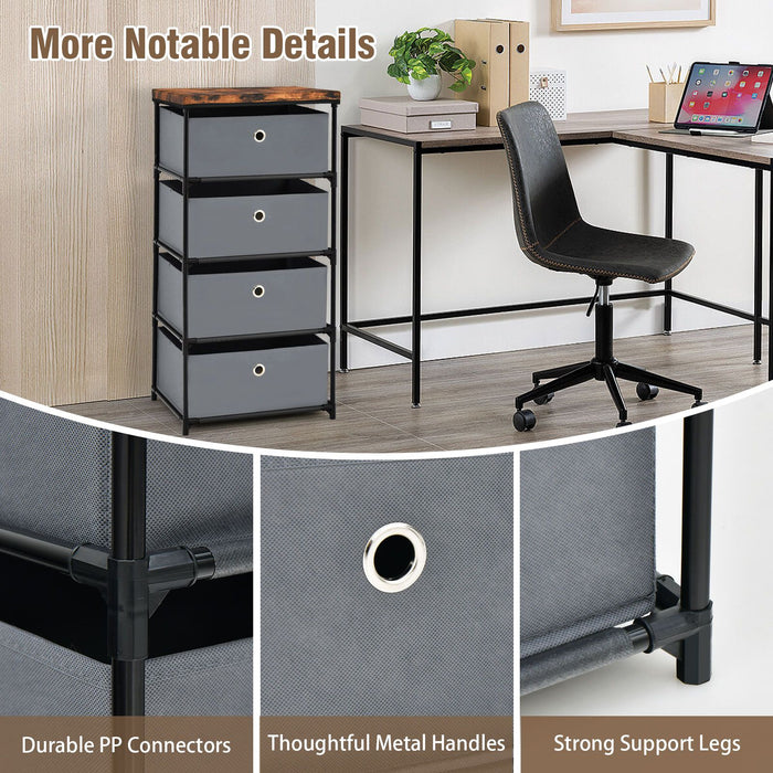 4-Tier Fabric Dresser with Drawers and Metal Frame