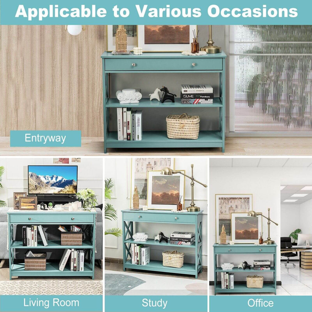 3-Tier Console Table with 1 Drawer and 2 Storage Shelves
