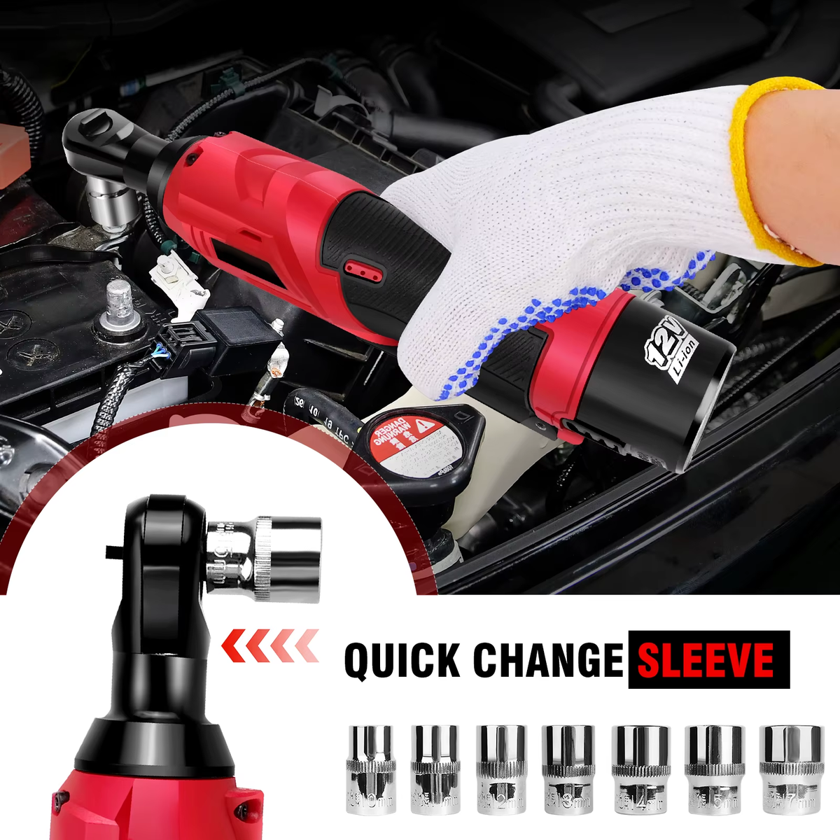 200Nm Cordless Ratchet Wrench – 3/8" 12V Electric Power Tool