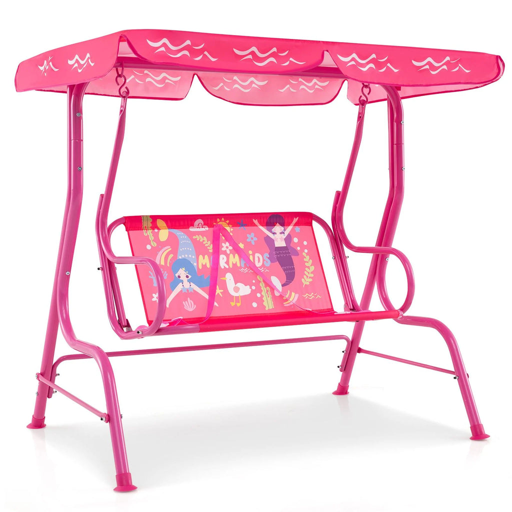 2-Seater Kids Swing Chair with Adjustable Canopy & Safety Belts
