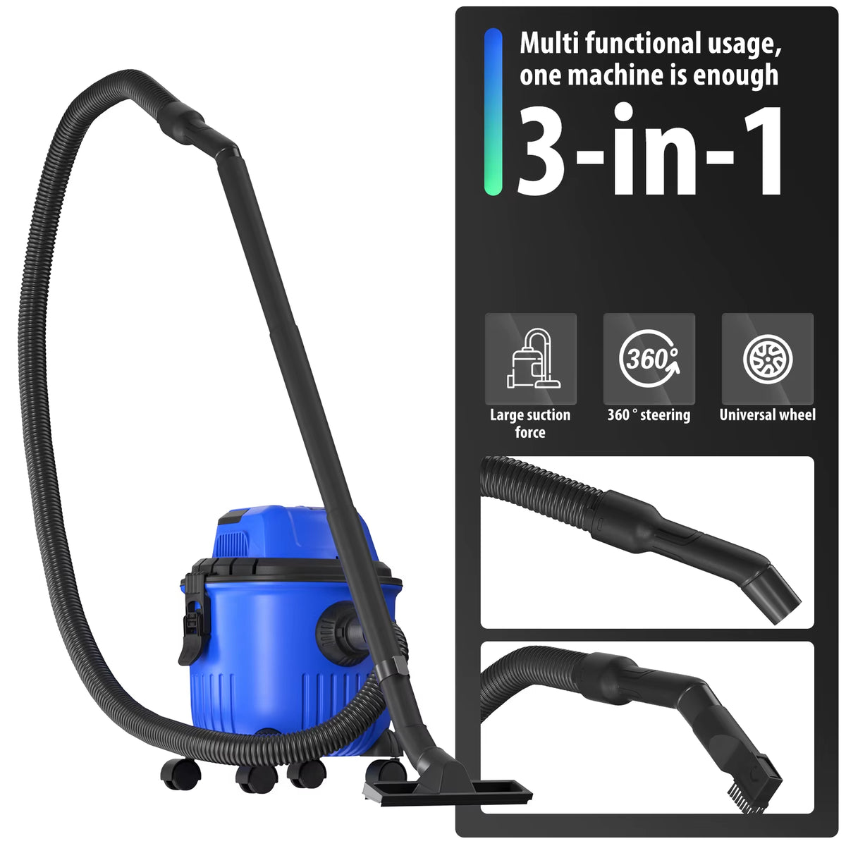 SEDOL 3-in-1 Industrial Wet & Dry Vacuum Cleaner 15L Stainless Steel Cylinder Shop Vac with Blower Function Powerful 3800W HEPA Filter for Home Garage Workshop