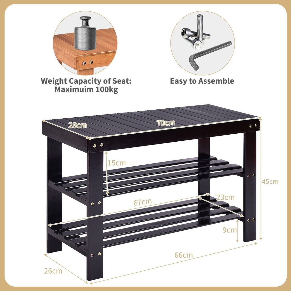 3-Tier Bamboo Shoe Bench for Entryway