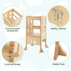 SEDOL Folding Montessori Learning Tower for Toddlers Space-Saving Height Adjustable Kitchen Helper Stool with Safety Latches and Full-Surround Guardrails