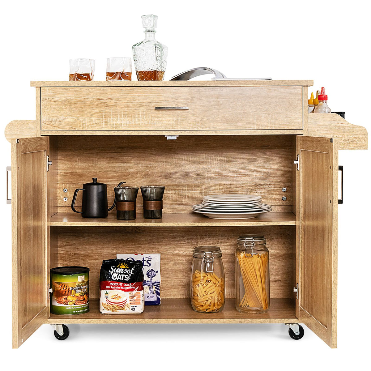 Rolling Kitchen Storage Trolley with Adjustable Shelf and Drawer