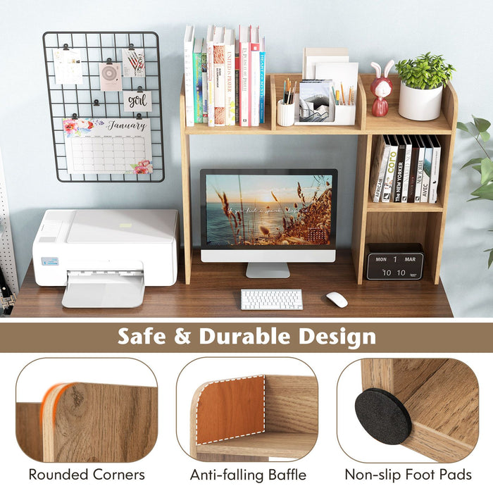 Wooden Desk Bookshelf with 4 Shelves and Open Back Compartment