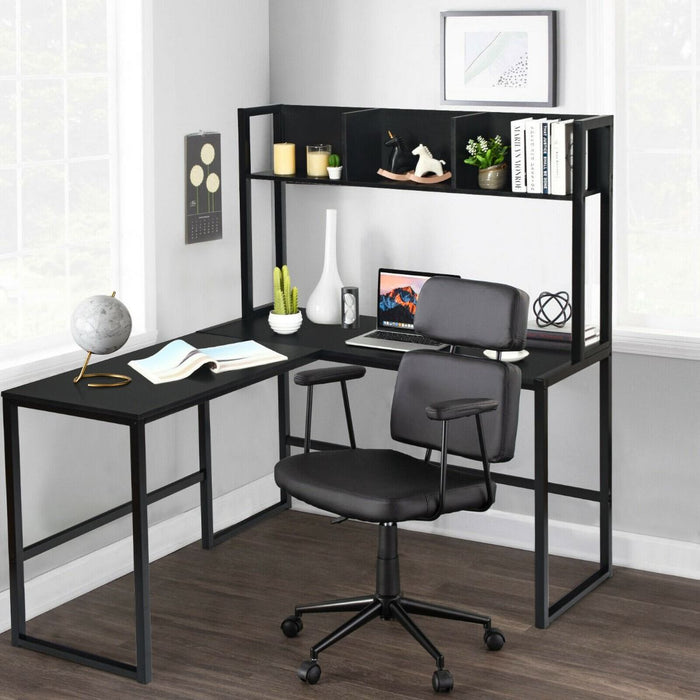 L-Shaped Corner Computer Desk with Storage Bookshelf