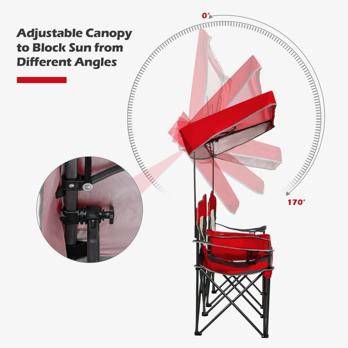 Double Folding Camping Chair with Canopy and Armrests
