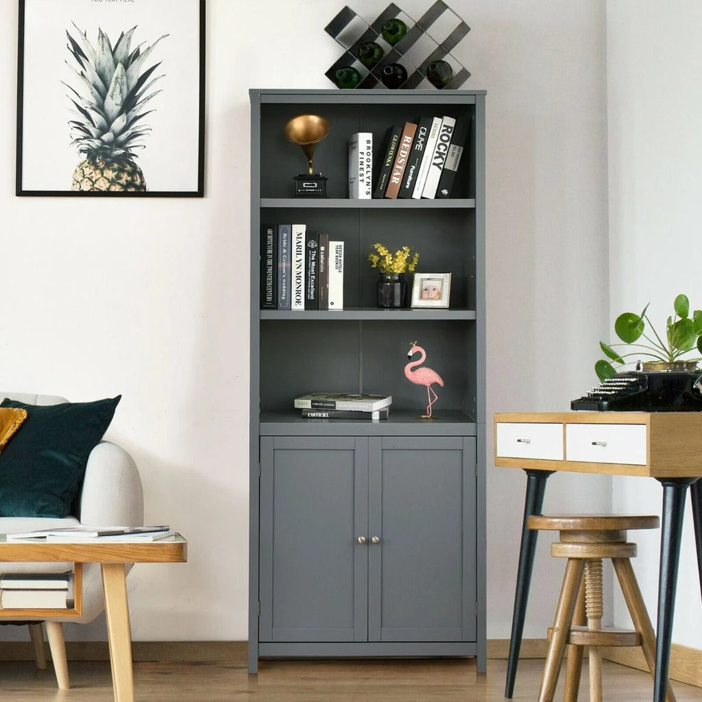 Wooden Tall Bookcase with 3-Tier Storage Cabinet