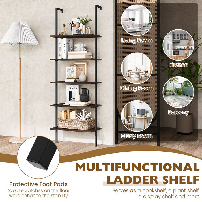 5-Tier Ladder Shelf with Steel Frame for Living Room Bedroom Office