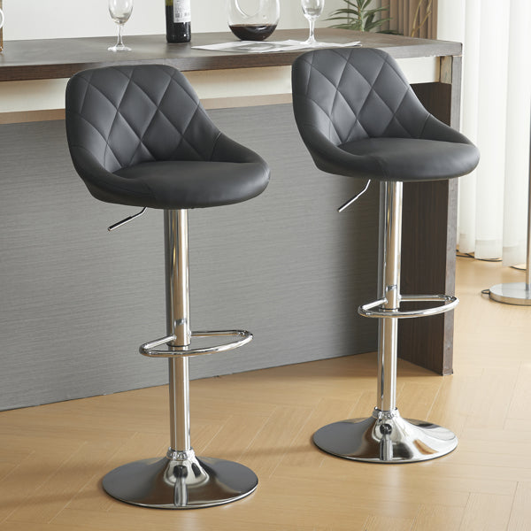 Adjustable PU Leather Counter & Bar Stool Set of 2 – Swivel 360°, Gas‑lift Height, Backrest, Footrest – Black