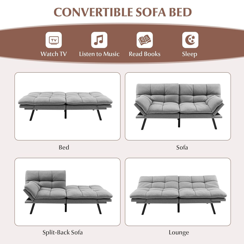 2 Seater Convertible Sofa Bed with Reclining Backrest