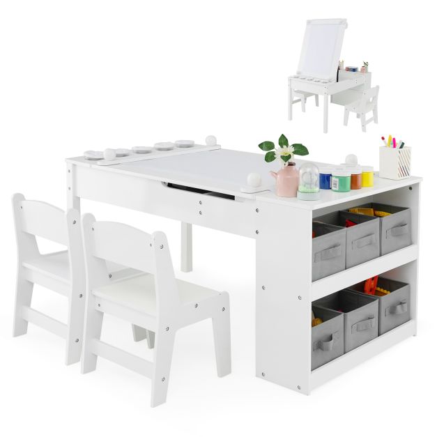 SEDOL 2-in-1 Kids Art Table & Tilting Easel Set with 2 Chairs | Built-In 10m Paper Roll & 11-Zone Storage System | Slow-Close Hydraulic Safety | 91KG Heavy-Duty Craft Station