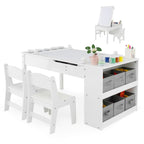 SEDOL 2-in-1 Kids Art Table & Tilting Easel Set with 2 Chairs | Built-In 10m Paper Roll & 11-Zone Storage System | Slow-Close Hydraulic Safety | 91KG Heavy-Duty Craft Station