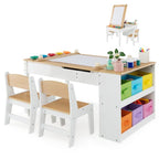 SEDOL 2-in-1 Kids Art Table & Tilting Easel Set with 2 Chairs | Built-In 10m Paper Roll & 11-Zone Storage System | Slow-Close Hydraulic Safety | 91KG Heavy-Duty Craft Station