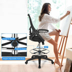 Mesh Drafting Chair with Flip-Up Armrests and Mid-Back Padded