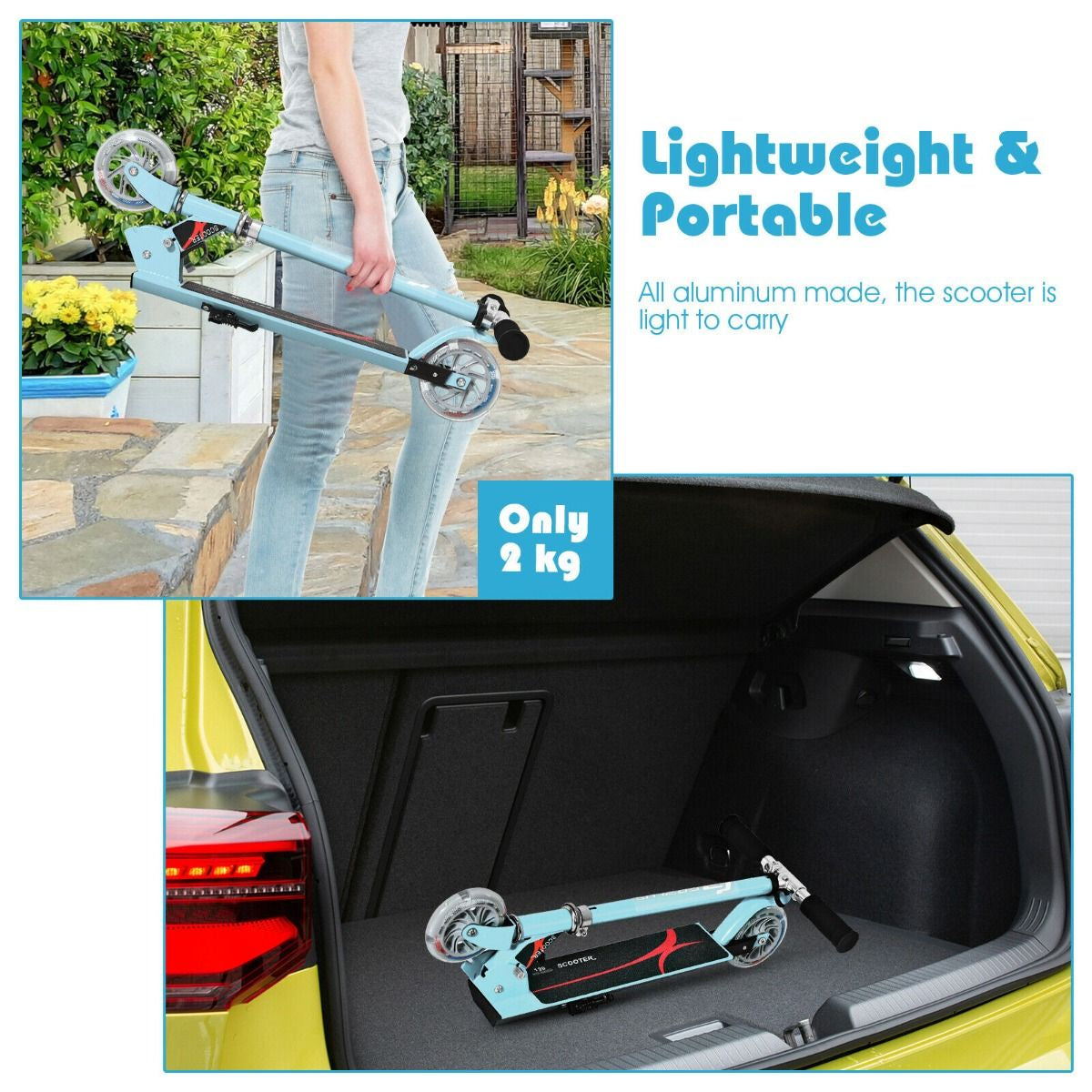 Aluminium Folding Stunt Scooter with LED Wheels – Kids T-Bar Kick Scooter