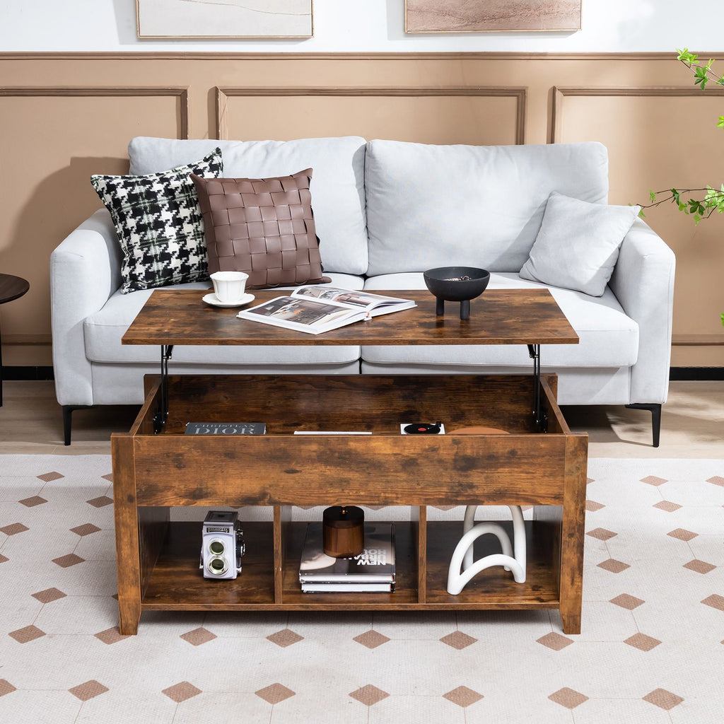 Rising Center Table with Lift Top Hidden Compartment