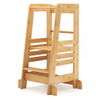 SEDOL Sustainable Bamboo Montessori Learning Tower for Toddlers 4-Level Adjustable Height Kitchen Helper Stool with A-Frame Anti-Tip Safety Rail – 70kg Capacity