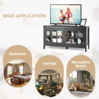 Modern Wooden TV Stand with Tempered Glass Doors for Tvs up to 50''