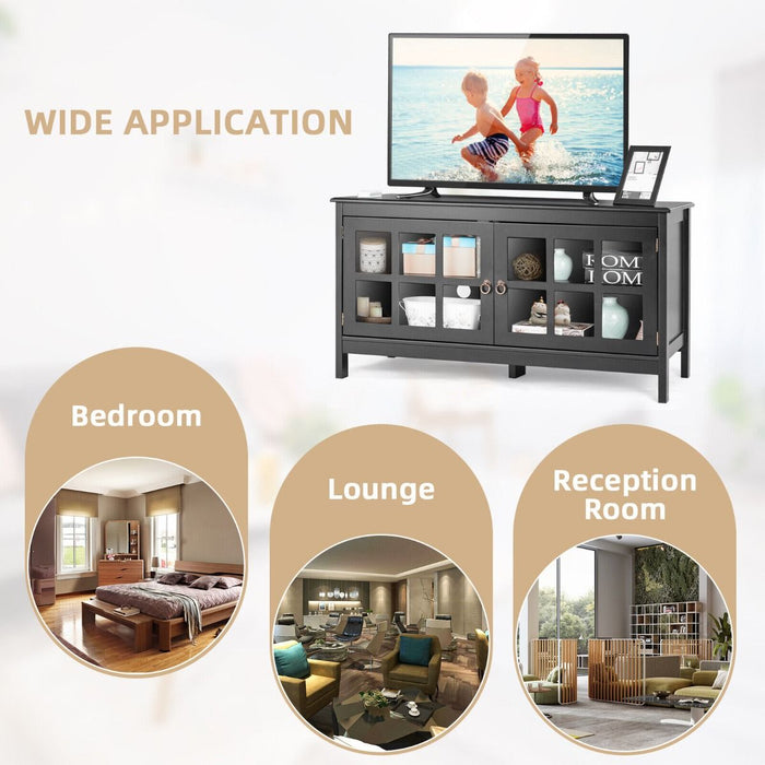 Modern Wooden TV Stand with Tempered Glass Doors for Tvs up to 50''