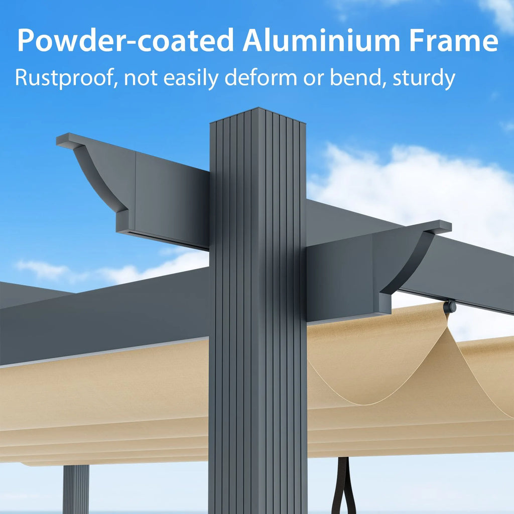 3x4m Outdoor Retractable Pergola with Adjustable Sun Shade Canopy