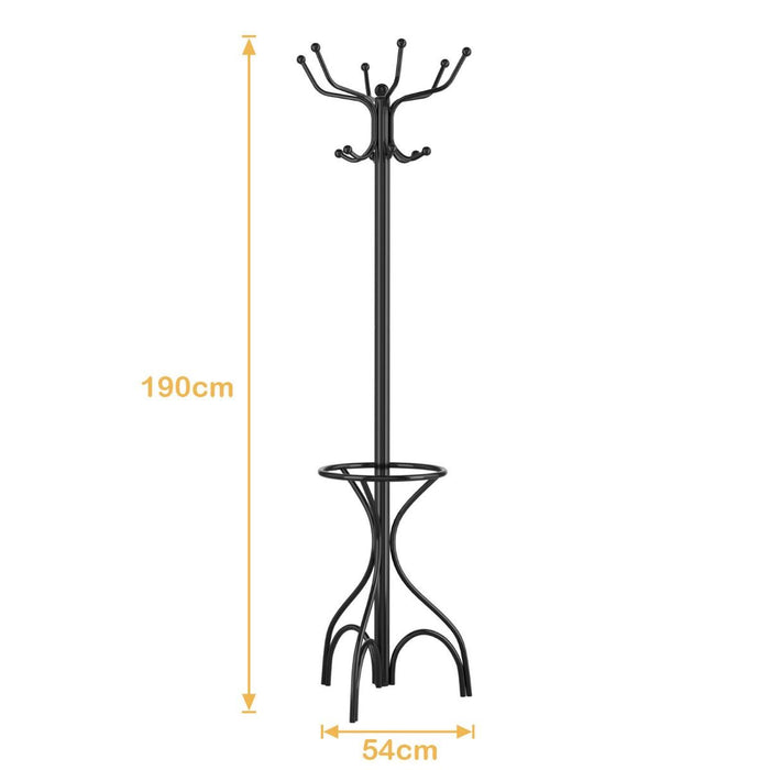 Modern Freestanding Metal Coat Stand with 12 Hooks