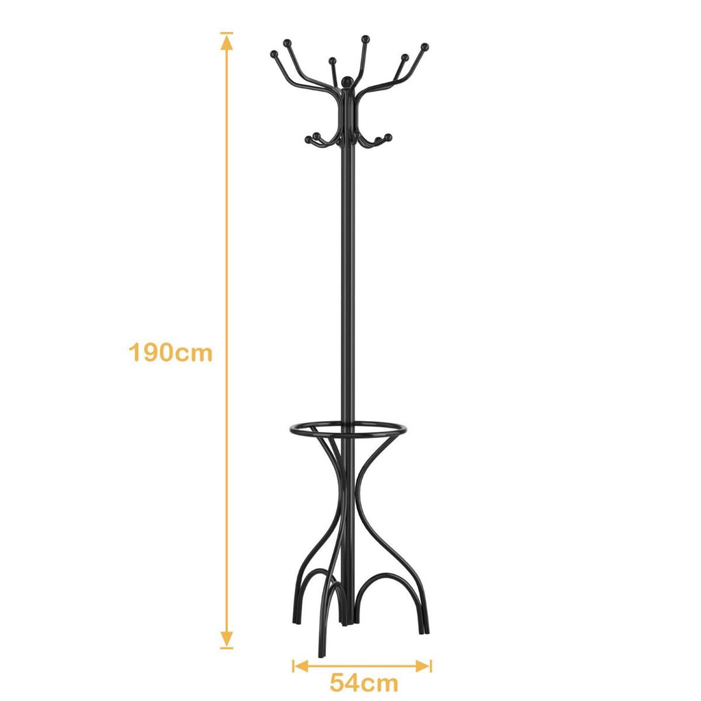 Modern Freestanding Metal Coat Stand with 12 Hooks