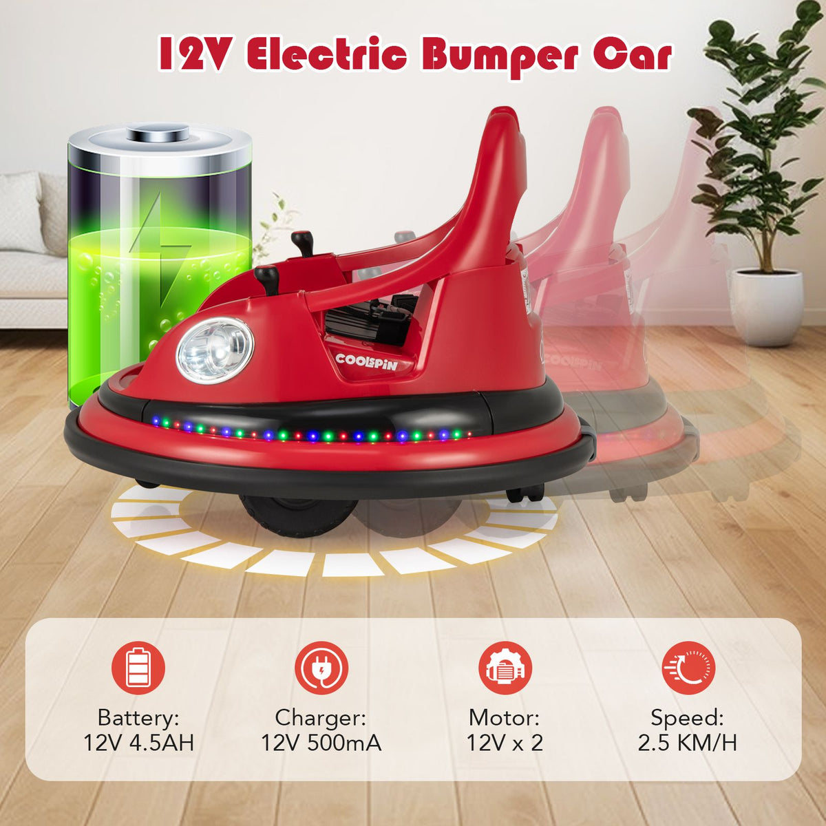 SEDOL 12V High-Performance Kids Bumper Car with 5-Point Safety Harness 360° Zero-Turn Dual Joysticks and 5-Mode LED Light Show – 12V Powered for Ages 3+