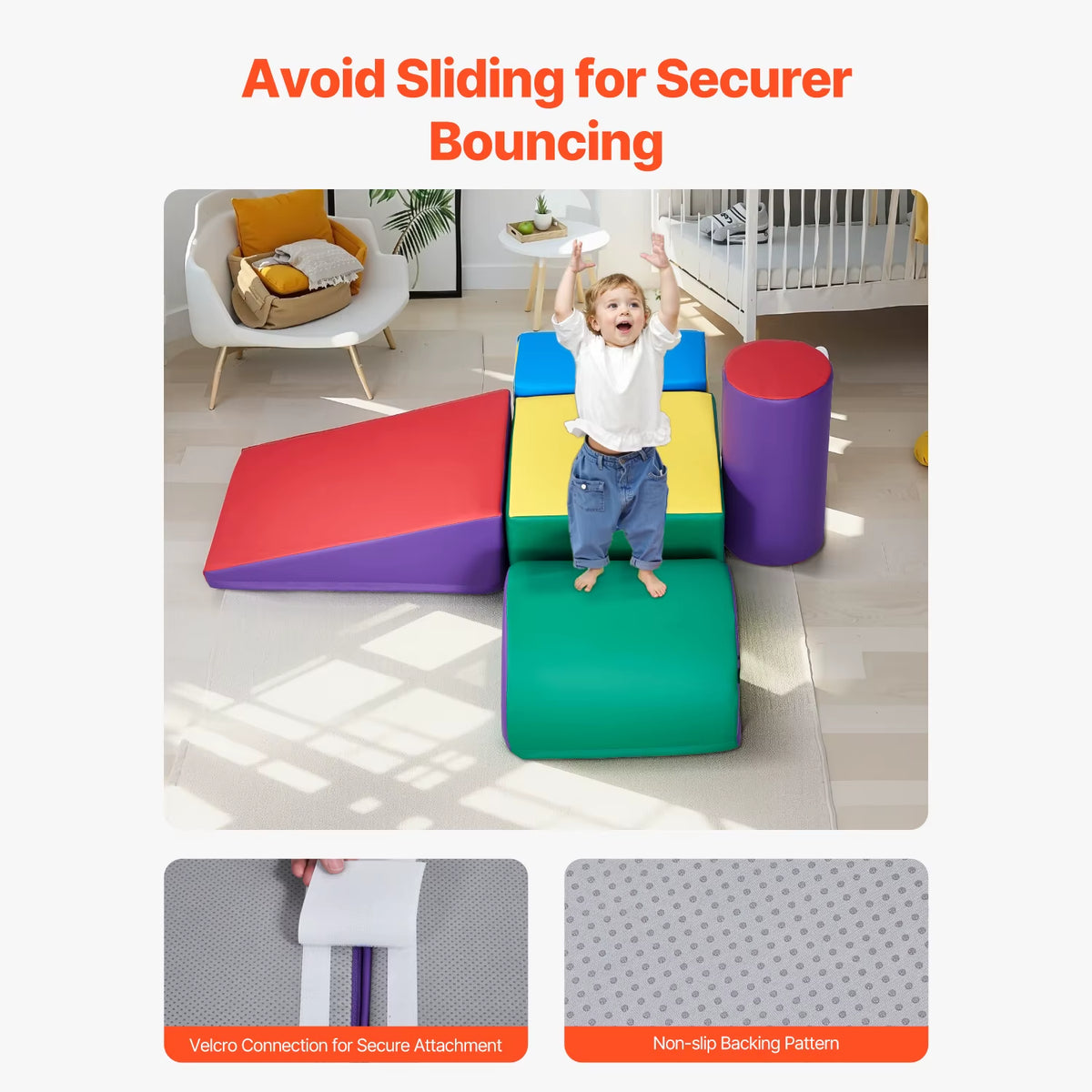 SEDOL 5-Piece Foam Climbing Blocks Soft Play Activity Set Indoor Montessori Crawl and Slide Playset with Anti-Slip Velcro and PU Leather for Toddlers and Babies