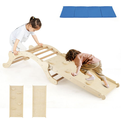 3-in-1 Wooden Climber Arch with Ramp & Rocker – Indoor Toddler Playset