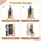 SEDOL 4-in-1 Montessori "Discovery Center" Learning Tower — Convertible Kitchen Helper Stool with Integrated Slide, High Chair, and 6-Feature Sensory Activity Station