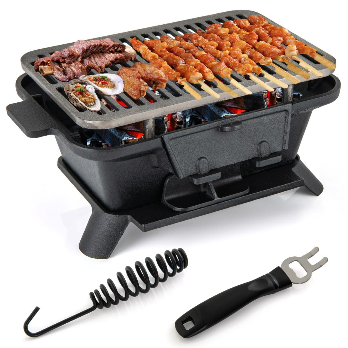 Portable Charcoal Grill Stove with Rotatable Grill & Foldable Body