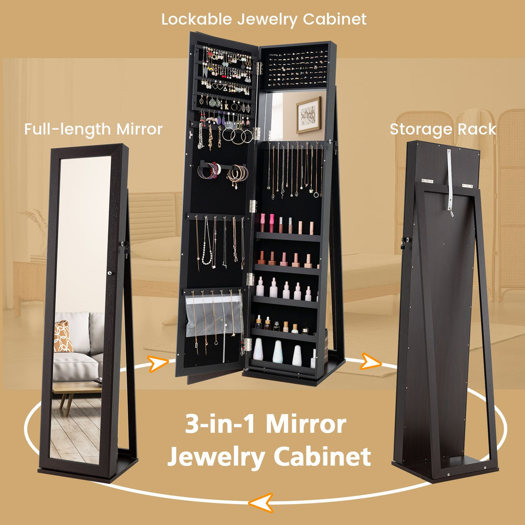 3-In-1 Mirrored Jewellery Armoire with Display Shelves