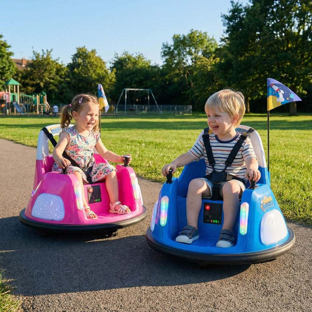 SEDOL 12V High-Performance Kids Bumper Car with 5-Point Safety Harness 360° Zero-Turn Dual Joysticks Parental Remote Control and 5-Mode LED Light Show