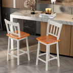 Set of 2 97Cm Swivel Rubber Wood Bar Stools with Backrest and Footrest
