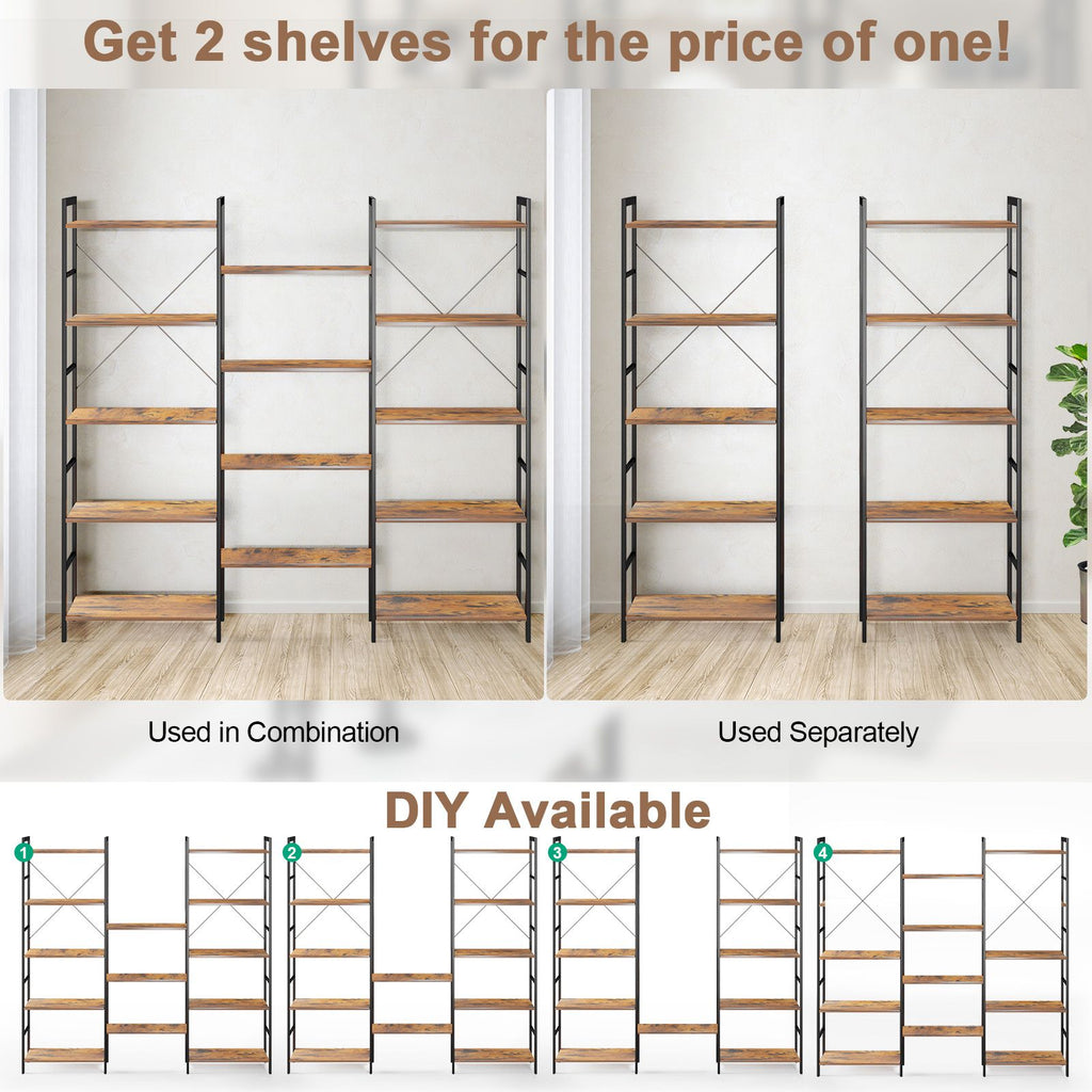 5-Tier Industrial Bookshelf with 14 Open Shelves for Home Office