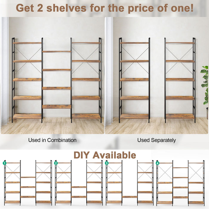 5-Tier Industrial Bookshelf with 14 Open Shelves for Home Office