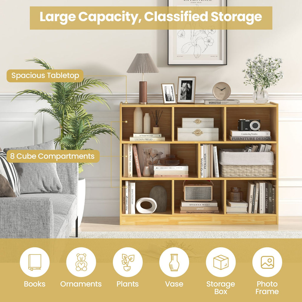 3-Tier Wooden Cube Bookcase with 8 Compartments