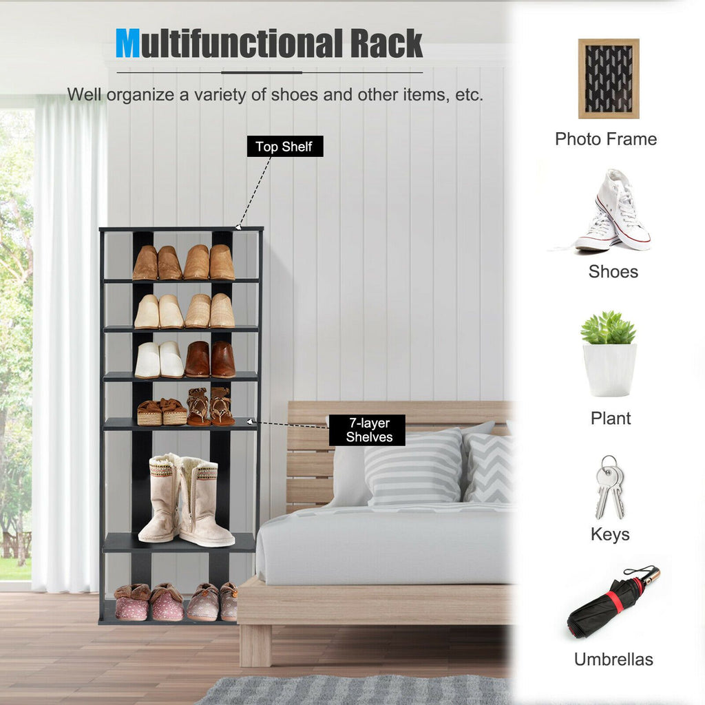 Extra Wide Wooden Vertical Shoe Rack with 7 Shelves