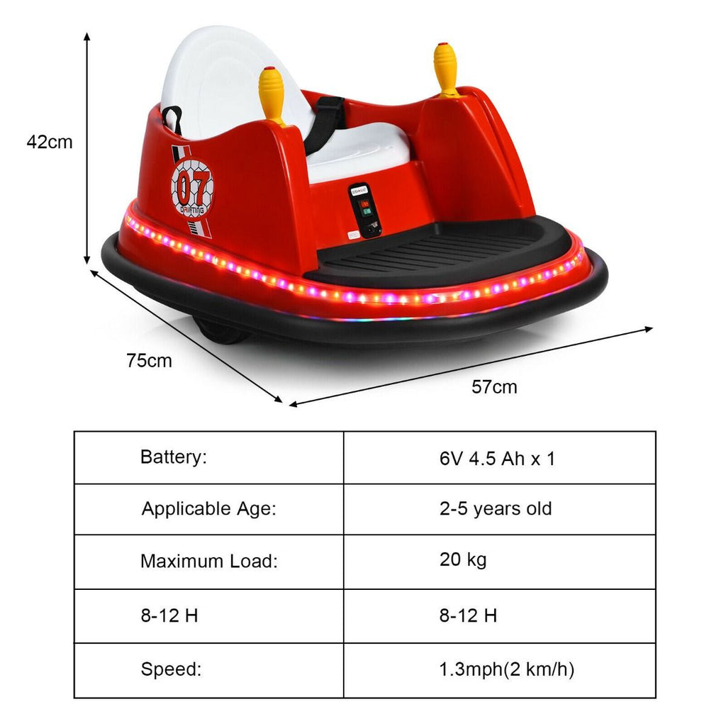 SEDOL Kids 6V Electric Bumper Car for Toddlers 360° Zero-Turn Waltz Car with Parental Remote Control Wall-Safe Rubber Bumper and Flashing LED Light Show