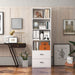6-Tier Modern Wooden Bookshelf with 4 Open Shelves and 2 Drawers
