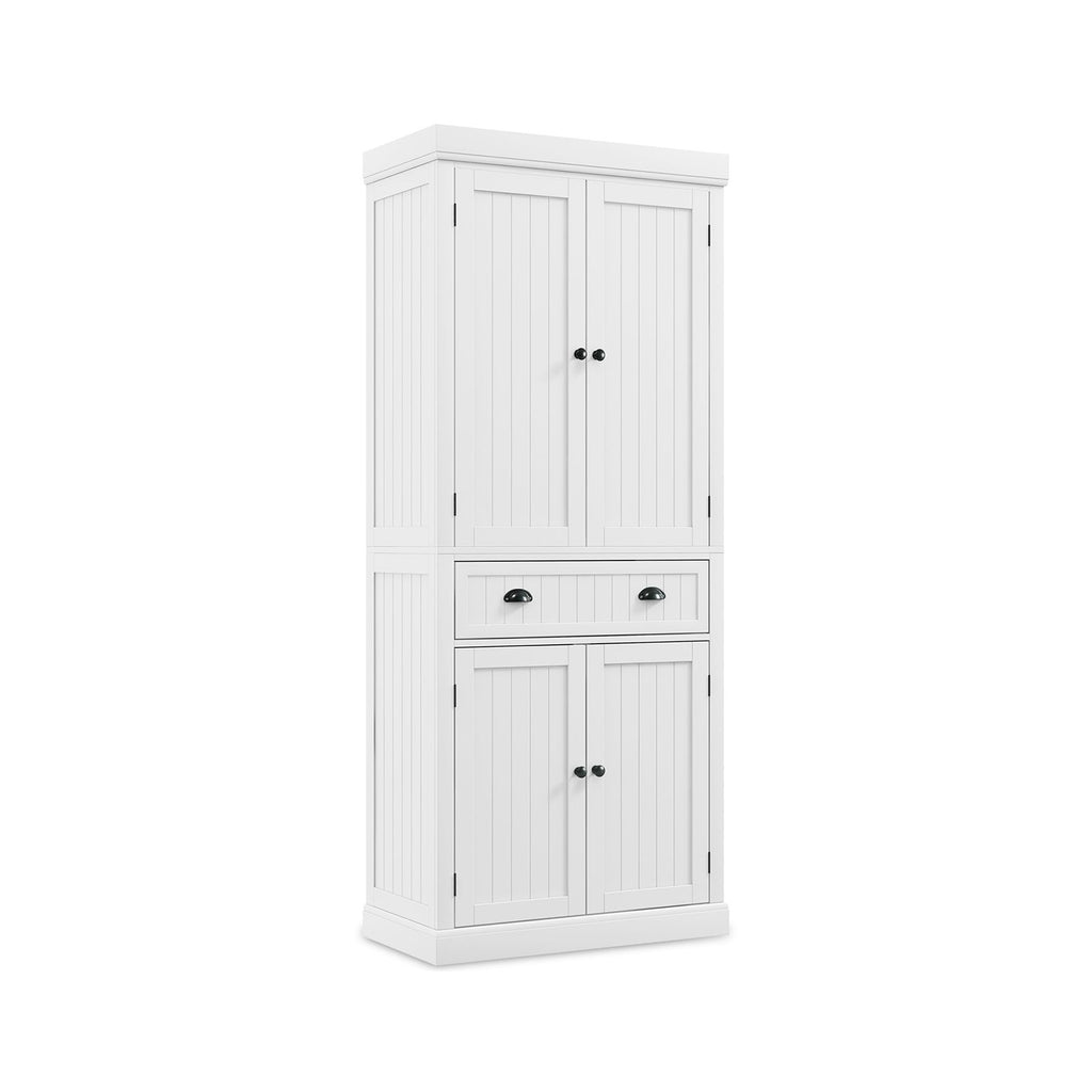 4-Door Tall Kitchen Cupboard Adjustable Shelves and Drawer