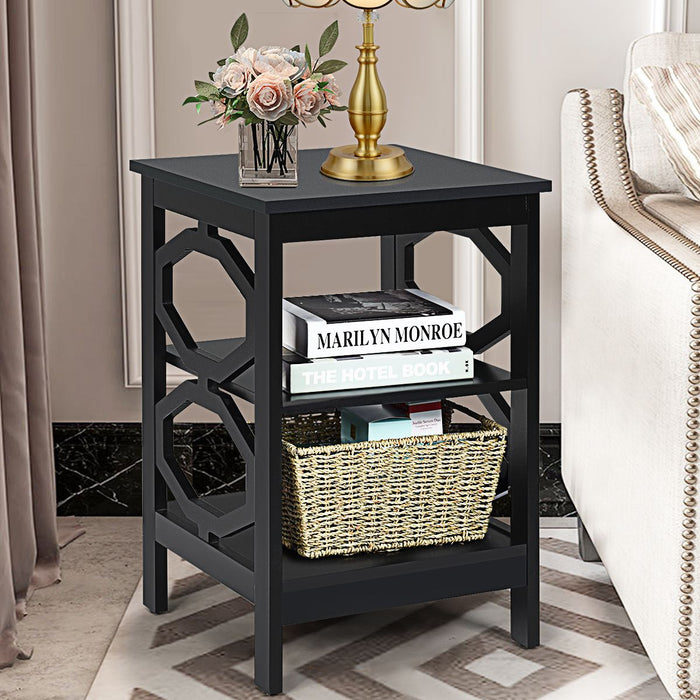 3-Tier Bedside Table with Storage Shelves for Living Room Bedroom