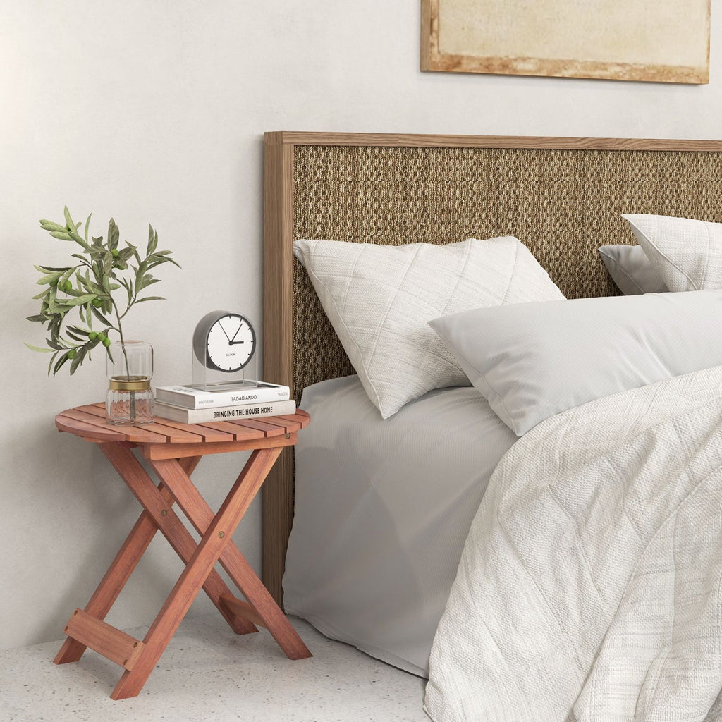 Wooden Side Table with Slatted Tabletop and Sturdy X-Shaped Frame