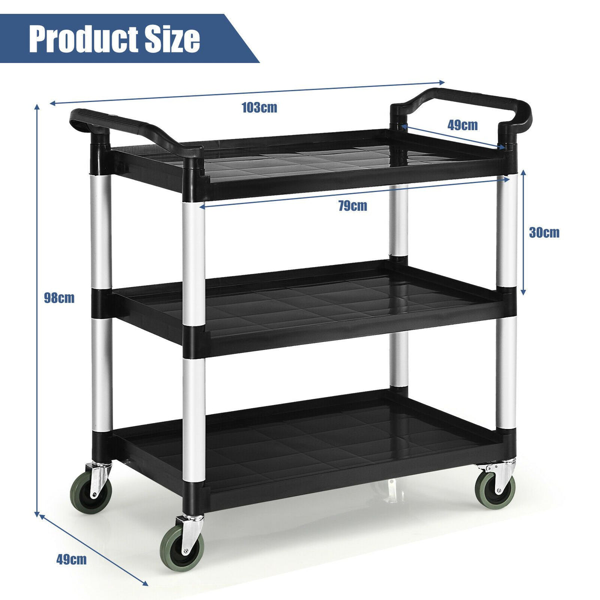 3-Tier Multifunctional Utility Cart with Flexible Wheels